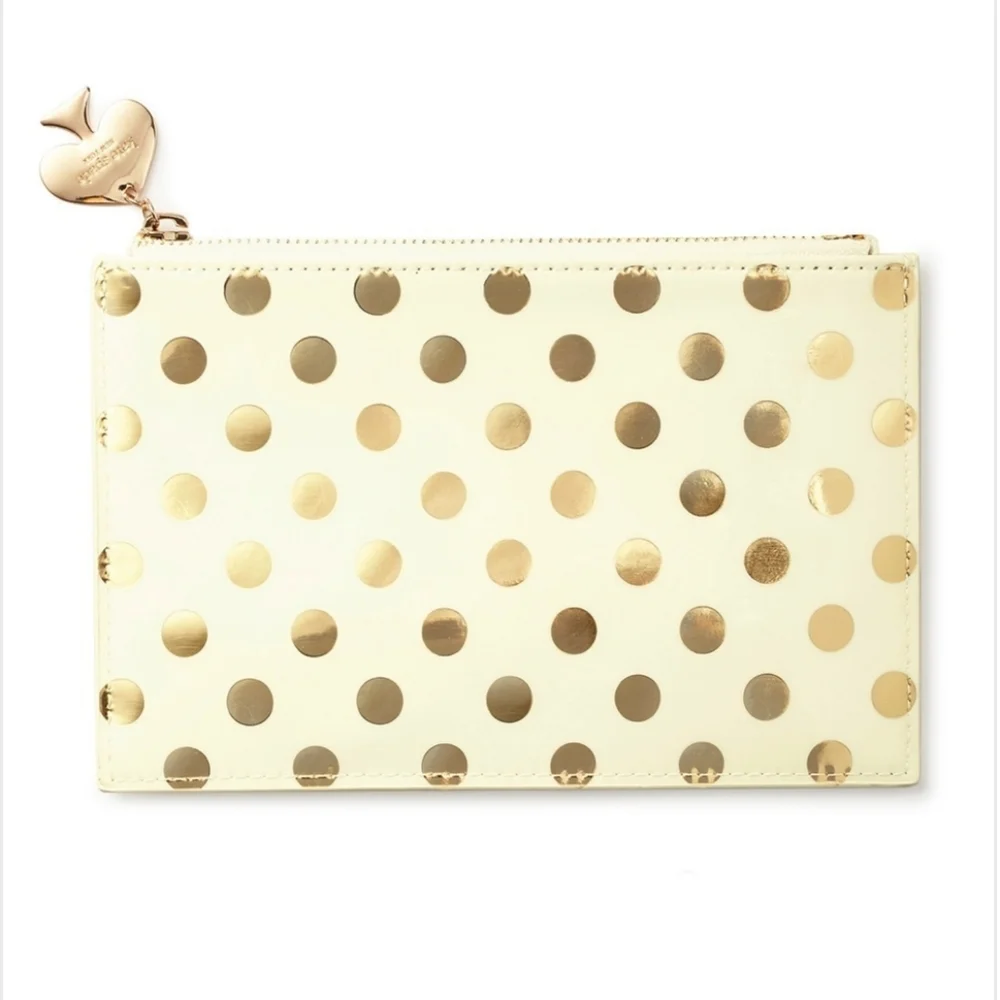 Kate Spade New York Pencil Pouch Kit Gold Dots NWT